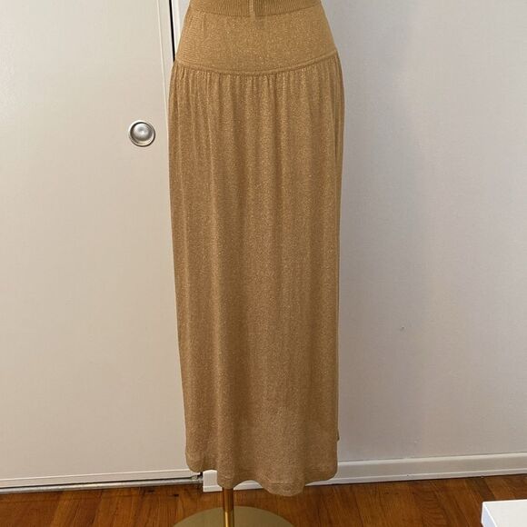 BCBG Gold Metallic Sweater Knit Halter Midi Dress Size Large - Picture 8 of 13